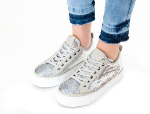 ARMANI EXCHANGE sneakers da donna con paillettes argento-1