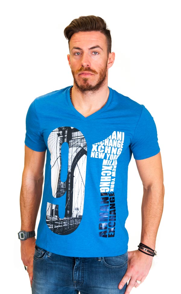 T-shirt Con Stampa Blu Notte Cotone Armani Exchange Uomo Abbigliamento Intimo Magliette intime 