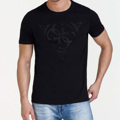 GUESS t-shirt uomo nera con logo centrale con 4G