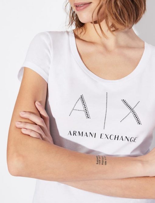 Armani Exchange t-shirt con applicazioni scollo madonna-2