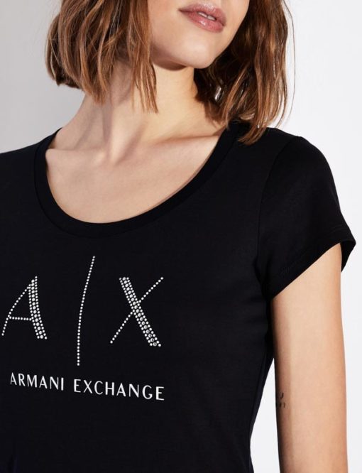 Armani Exchange t-shirt con applicazioni scollo madonna-3