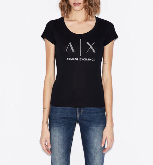 Armani Exchange t-shirt con applicazioni scollo madonna-1