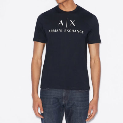 Armani Exchange t-shirt nera con scritta logo da uomo
