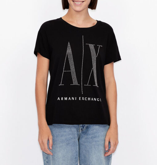 maglietta da donna Armani con logo A|X borchiato