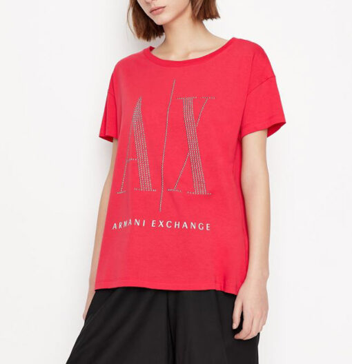 maglietta rossa da donna Armani con logo A|X borchiato
