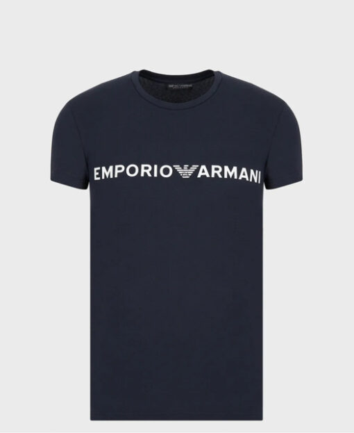 T-shirt blu EMPORIO ARMANI con scritta logo bianca-2