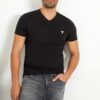 GUESS t-shirt a v tinta unita nera da uomo-3