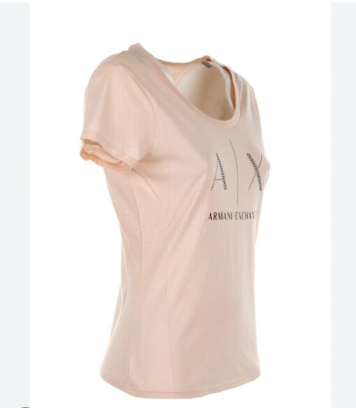 Armani Exchange t-shirt rosa con applicazioni scollo madonna-1