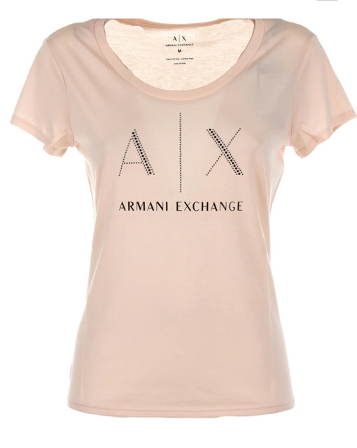 Armani Exchange t-shirt rosa con applicazioni scollo madonna