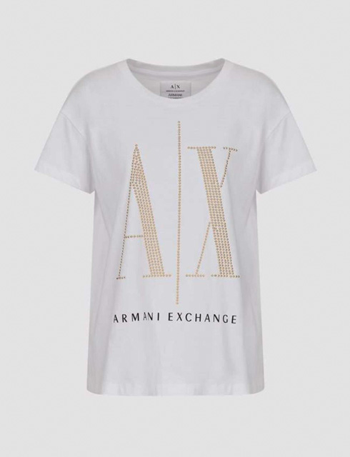 maglietta bianca da donna Armani con logo A|X borchiato-1