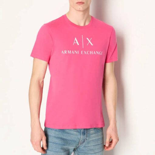 Armani Exchange t-shirt magenta con scritta logo da uomo-1