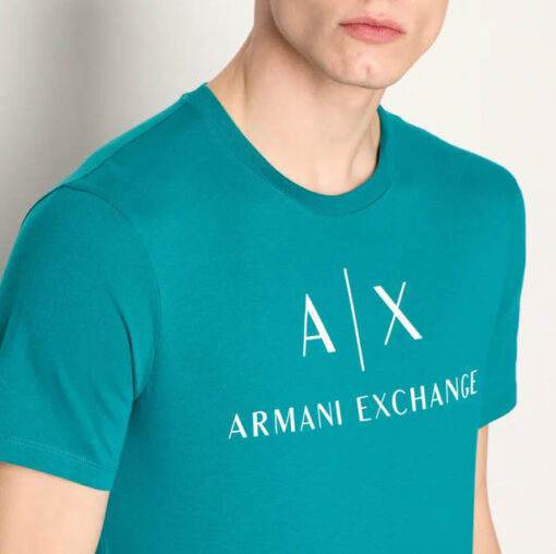 Armani Exchange t-shirt ottanio con scritta logo da uomo-3