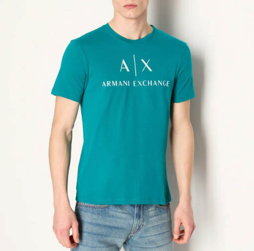 Armani Exchange t-shirt ottanio con scritta logo da uomo-1
