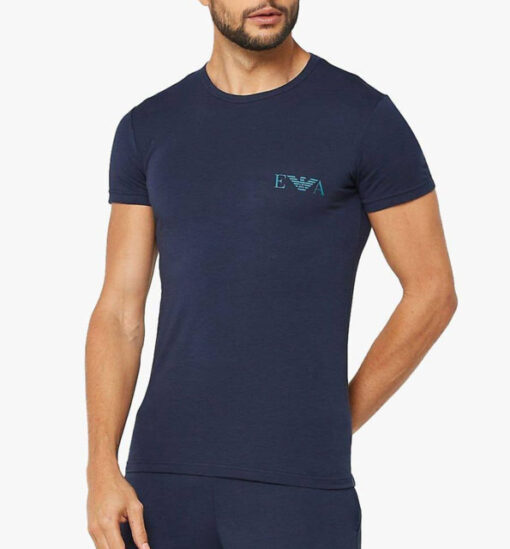 T-shirt blu Emporio Armani girocollo da uomo piccolo logo