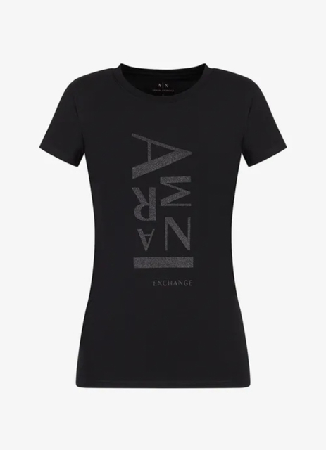 T-shirt nera ARMANI EXCHANGE con scritta da donna-3