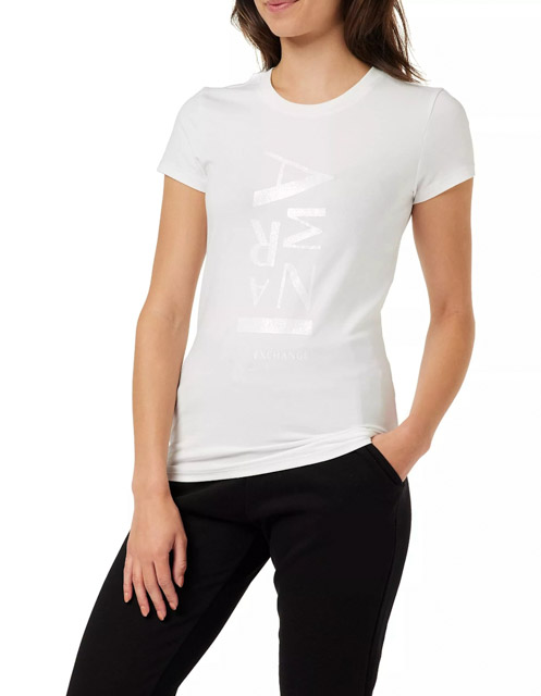 T-shirt bianca ARMANI EXCHANGE con scritta da donna-1