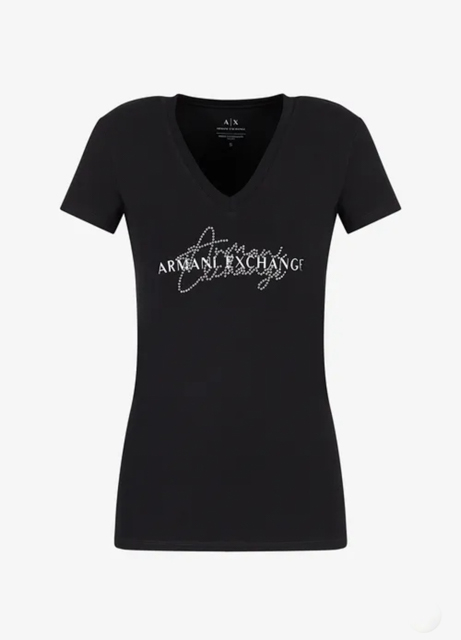 Maglietta nera ARMANI EXCHANGE con strass da donna-3