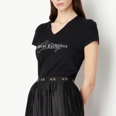Maglietta nera ARMANI EXCHANGE con strass da donna