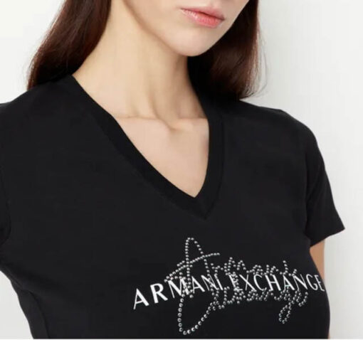 Maglietta nera ARMANI EXCHANGE con strass da donna-1