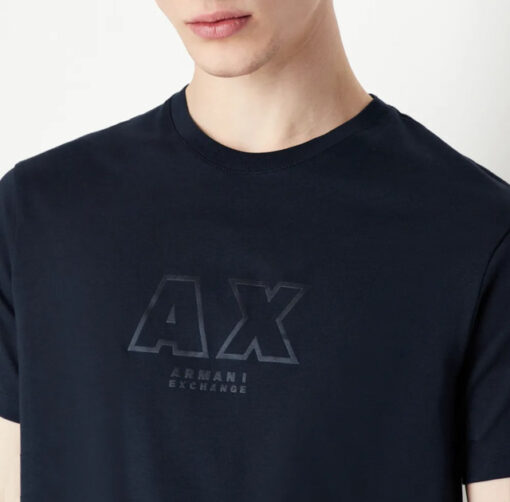 ARMANI EXCHANGE t-shirt blu con logo tono su tono da uomo-3