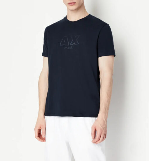 ARMANI EXCHANGE t-shirt blu con logo tono su tono da uomo-1