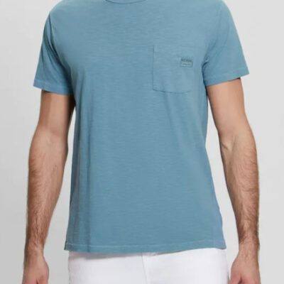 T-shirt azzurra uomo con taschino GUESS