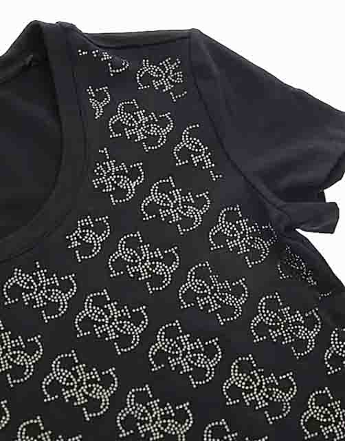GUESS t-shirt nera donna con G con strass all over-3