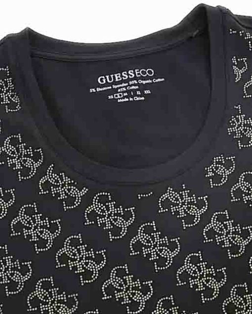 GUESS t-shirt nera donna con G con strass all over-1