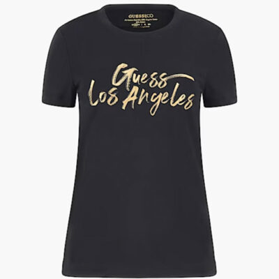 GUESS t-shirt nera con scritta oro da donna-3