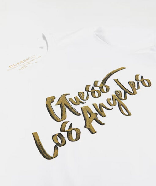GUESS t-shirt bianca con scritta oro da donna-3
