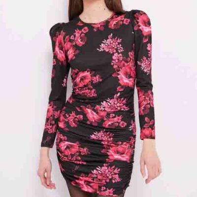 DENNY ROSE vestito nero corto con stampa florale