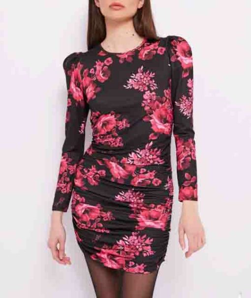 DENNY ROSE vestito nero corto con stampa florale