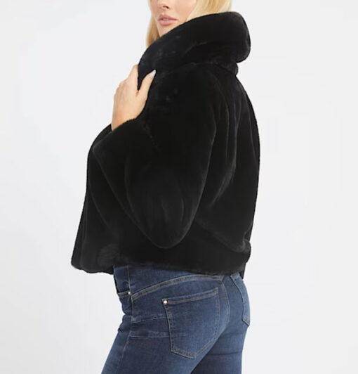 GUESS giacca nera in pelliccia sintetica donna-1