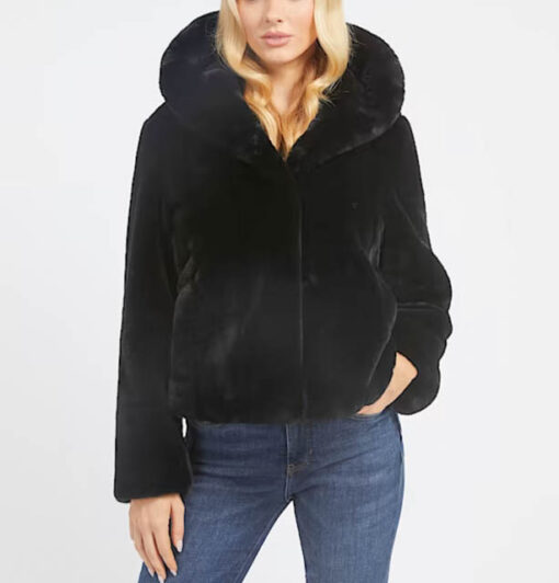 GUESS giacca nera in pelliccia sintetica donna