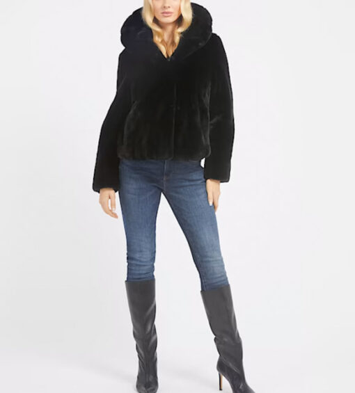 GUESS giacca nera in pelliccia sintetica donna-2