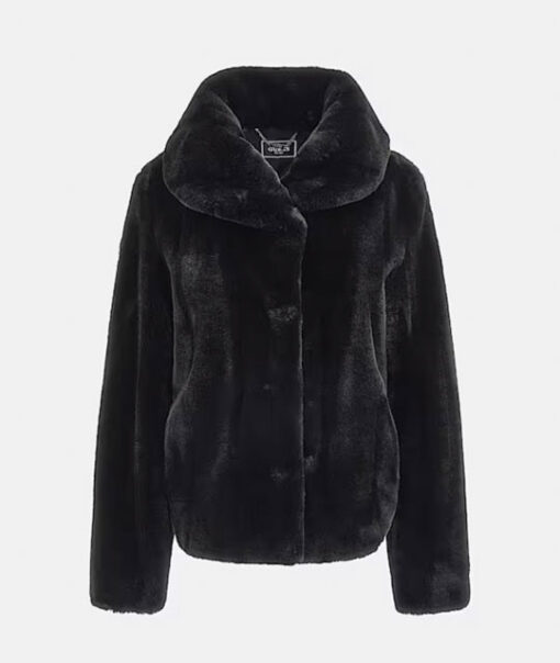 GUESS giacca nera in pelliccia sintetica donna-3