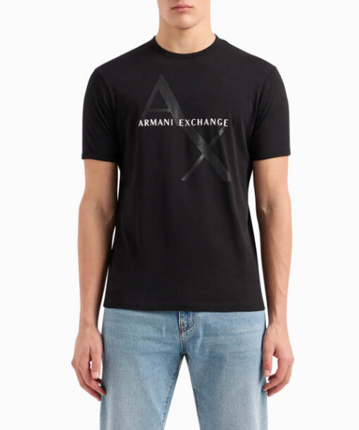 Maglietta girocollo nera Armani Exchange con stampa da uomo-3