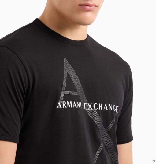 Maglietta girocollo nera Armani Exchange con stampa da uomo-1