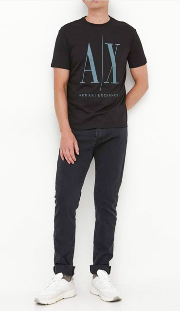 ARMANI EXCHANGE maglietta da uomo nera logo A|X grigia