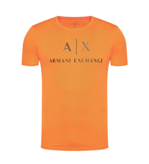 Armani Exchange t-shirt arancione con scritta logo da uomo