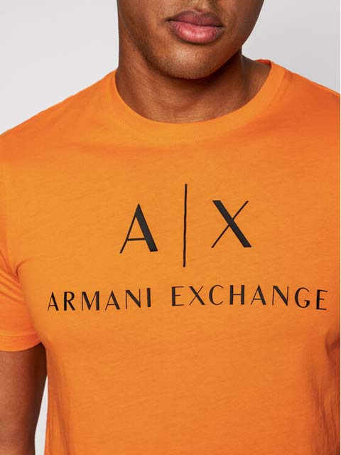 Armani Exchange t-shirt arancione con scritta logo da uomo-2