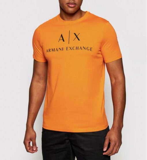 Armani Exchange t-shirt arancione con scritta logo da uomo-3