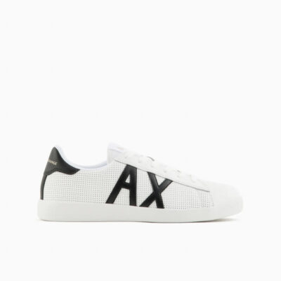 ARMANI EXCHANGE sneakers allacciata bianca in pelle con AX nera