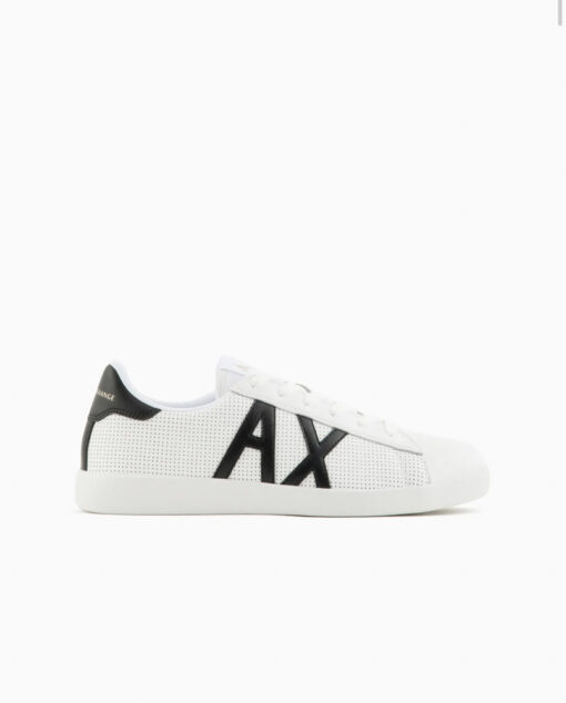 ARMANI EXCHANGE sneakers allacciata bianca in pelle con AX nera