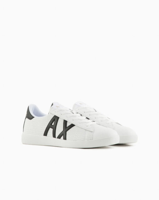 ARMANI EXCHANGE sneakers allacciata bianca in pelle con AX nera-2