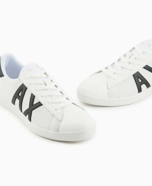 ARMANI EXCHANGE sneakers allacciata bianca in pelle con AX nera-5