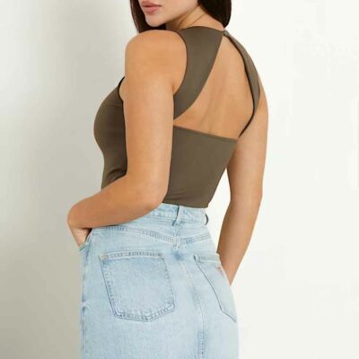 GUESS top marrone donna con buco sulla schiena-2