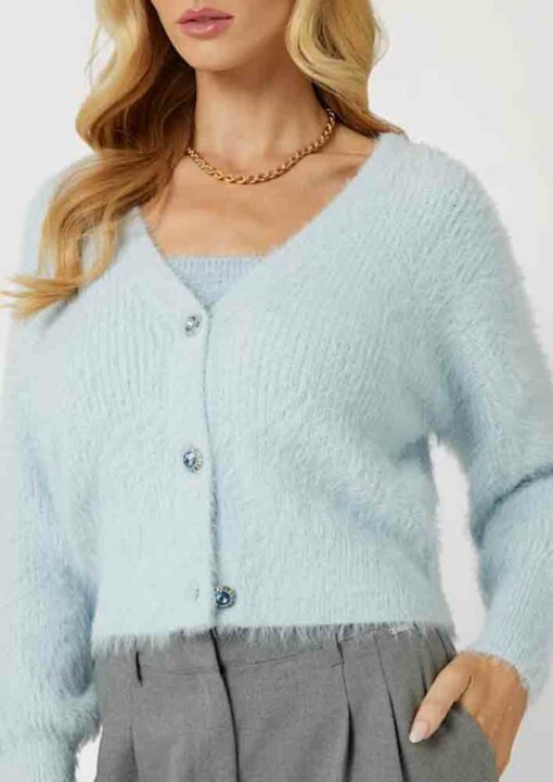 GUESS cardigan azzurro con bottoni gioiello-3