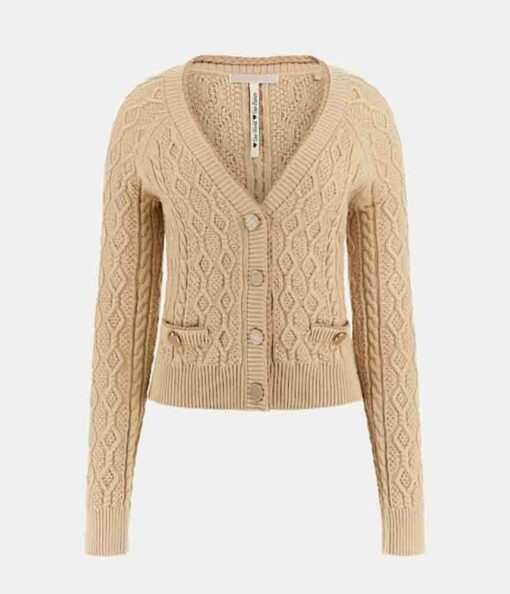 Cardigan corto GUESS intrecciato beige da donna-1