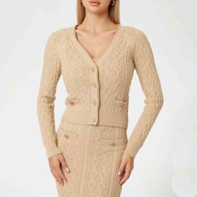 Cardigan corto GUESS intrecciato beige da donna